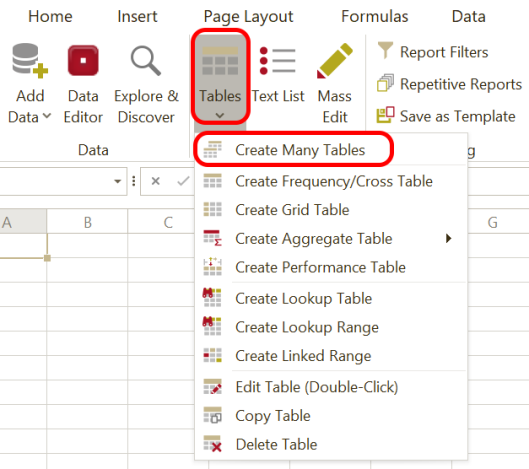 Create Many Tables in the OfficeReports Ribbon Tab