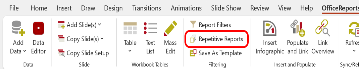 Repetitive Reports in the OfficeReports Ribbon Tab