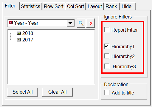 Filtering definition fro a crosstab
