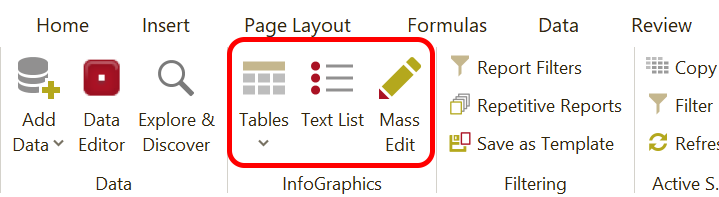Create Tables and Lists from the OfficeReports Ribbon Tab