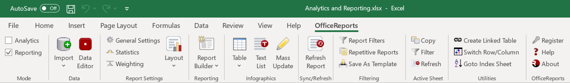 OfficeReports ribbon tab in Excel